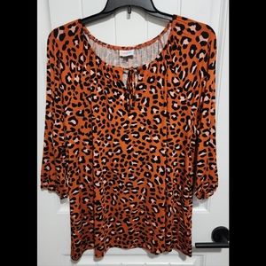 Lularoe Debra peasant top shirt leopard rust orange black 2X 2XL